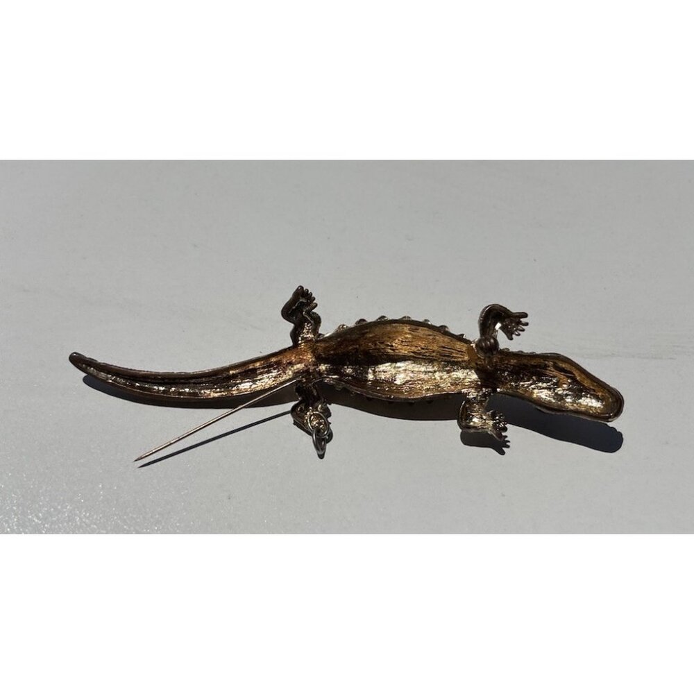 Vintage Alligator Stone Brooch Pendant Gold Tone Pin Women’s Sz 5” RARE - Picture 8 of 8